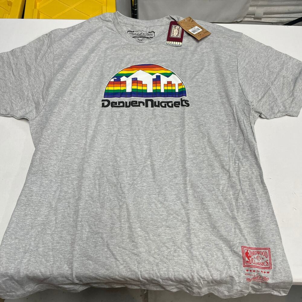 Denver Nuggets Mitchell & Ness NBA Hardwood Classics Rainbow Skyline T-Shirt NWT